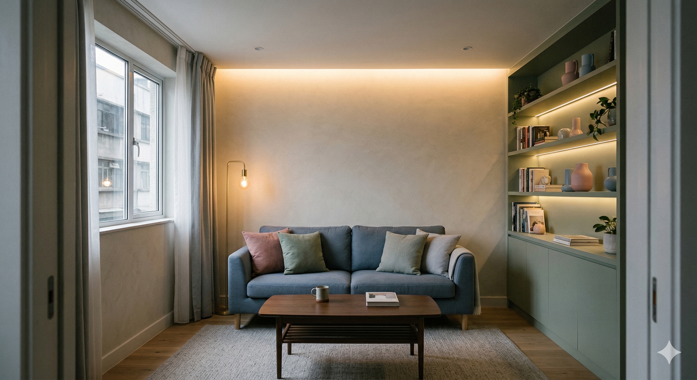 莫蘭迪色的美感核心，在於那套細膩而富有層次的灰階表現，而這種層次感必須仰賴充足的光線才能顯現。