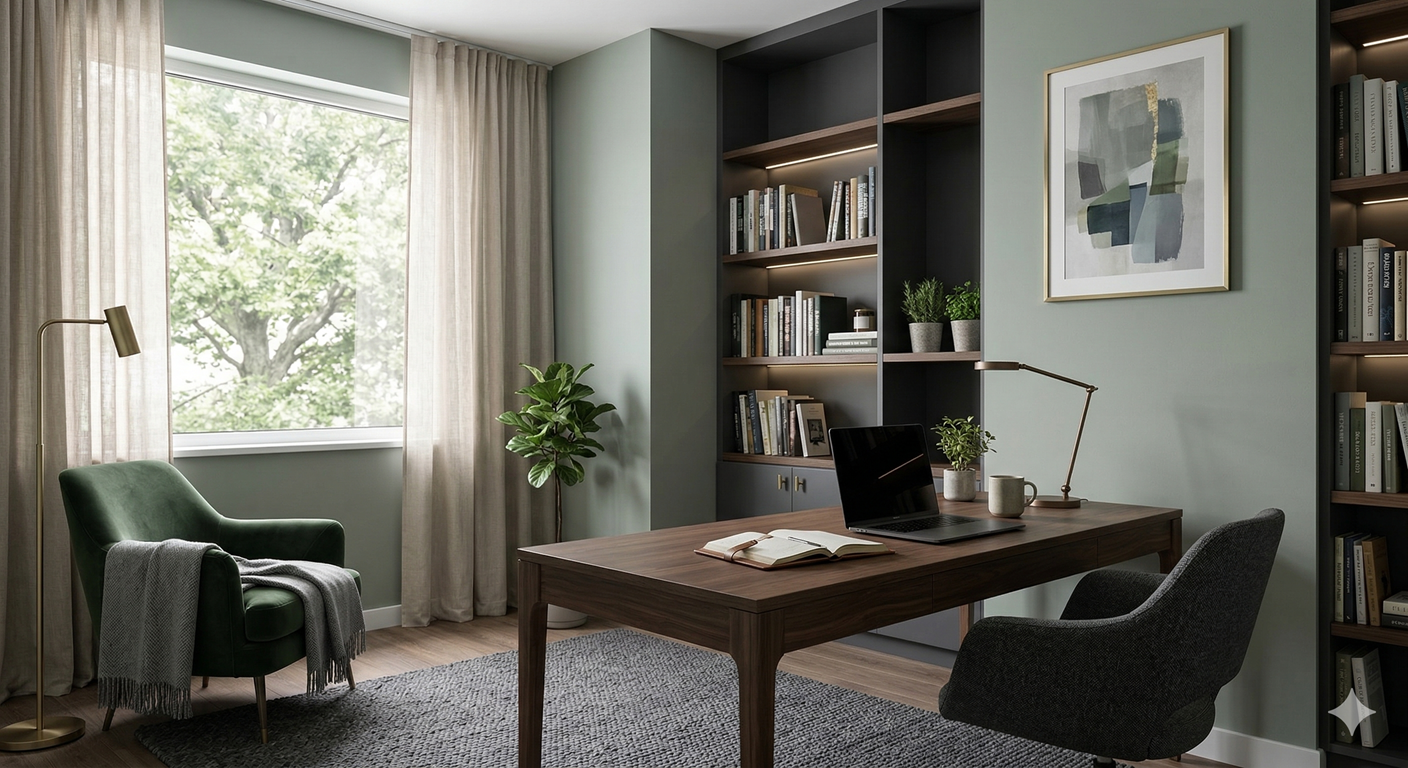 書房：以「灰綠」或「深鐵灰」構築專注的思考場域