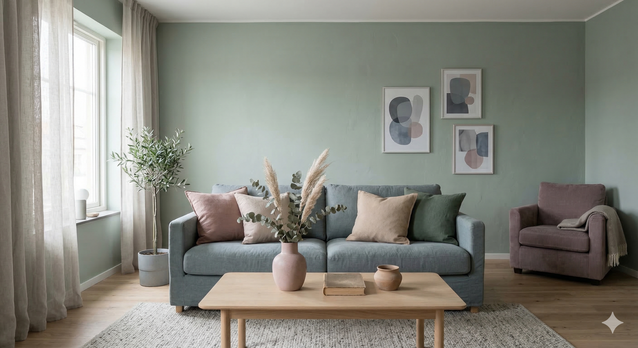 透過系統性地降低飽和度，並以灰色為媒介，將原本彼此衝突的對比色（例如紅與綠）柔化融合