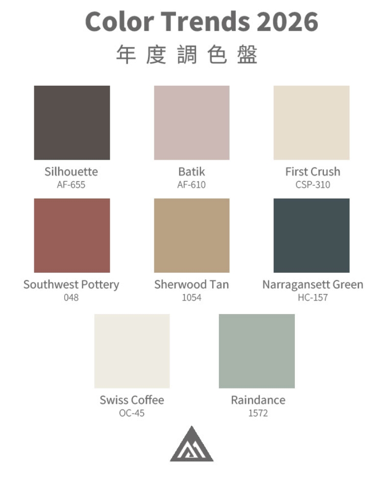 2026年度趨勢調色盤包含八種顏色,其核心是「細節與獨特性」推崇一種更細緻入微的色彩,具有極高的適應性與視覺舒適感。