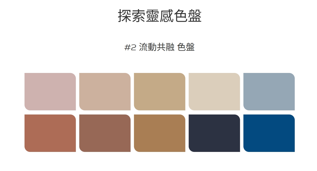 客廳牆面選用流動共融色盤中的溫暖中性色調與陶土色,創造出一種「歡迎回家、隨意坐坐」的親切感,非常適合用來接待親友。作為主打色的輕漾霧藍則完美平衡暖色調,為空間注入一抹清新感與現代氛圍。