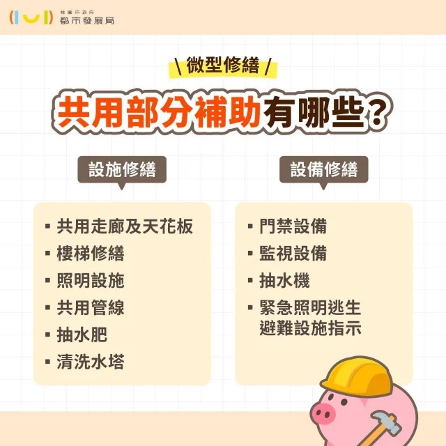 桃園市針對「未成立管委會」舊公寓提供共用部分補助，受理期限至115年10月31日止